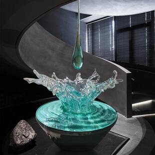 现代酒店会所大堂门厅透明水滴浪花雕塑吊饰树脂水花摆件软装 饰品