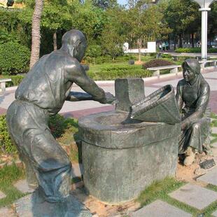 玻璃钢仿铜人物摆件茶文化雕塑仿真制茶场景观步行街景观小品摆件