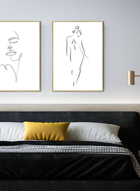 简约现代美女人体艺术装饰画极简黑白线描卧室挂画抽象裸画墙壁画