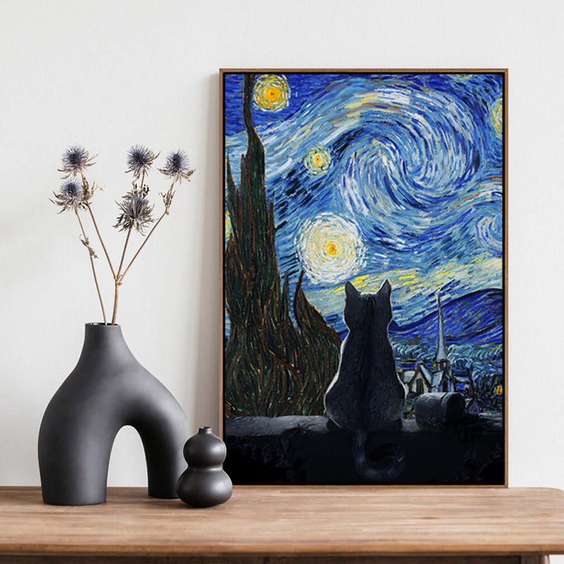 梵高咖啡馆猫咪情侣猫咪旋转星空