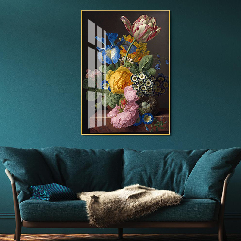 高档卧室北欧复古花朵装饰画高贵玫瑰花束墙壁挂画别墅酒店家居画