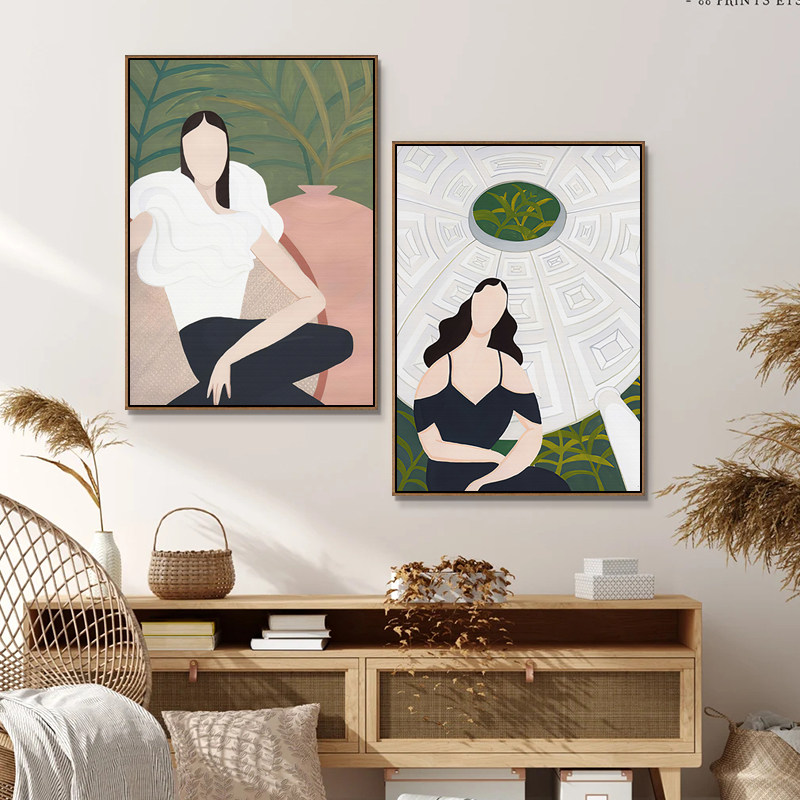 北欧小清新文艺装饰画少女摩洛哥人物组合挂画生活植物抽象墙壁画