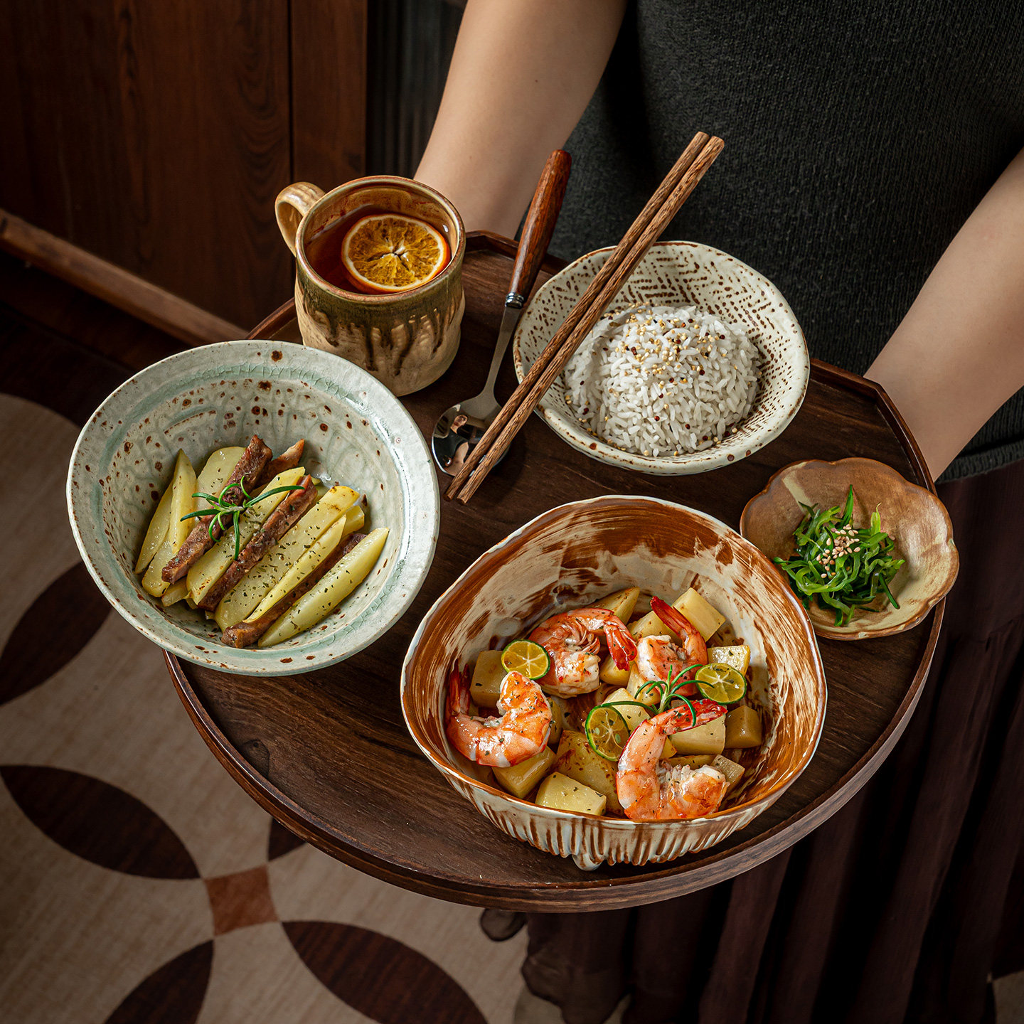 复古粗陶一人食套装日式做旧米饭碗蘸料小碟马克杯家用氛围感餐具