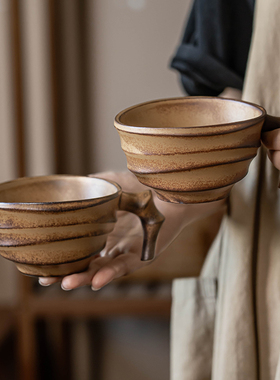 咖啡杯陶瓷高级感轻奢高颜值下午茶杯中古vintage杯子拉花杯美式