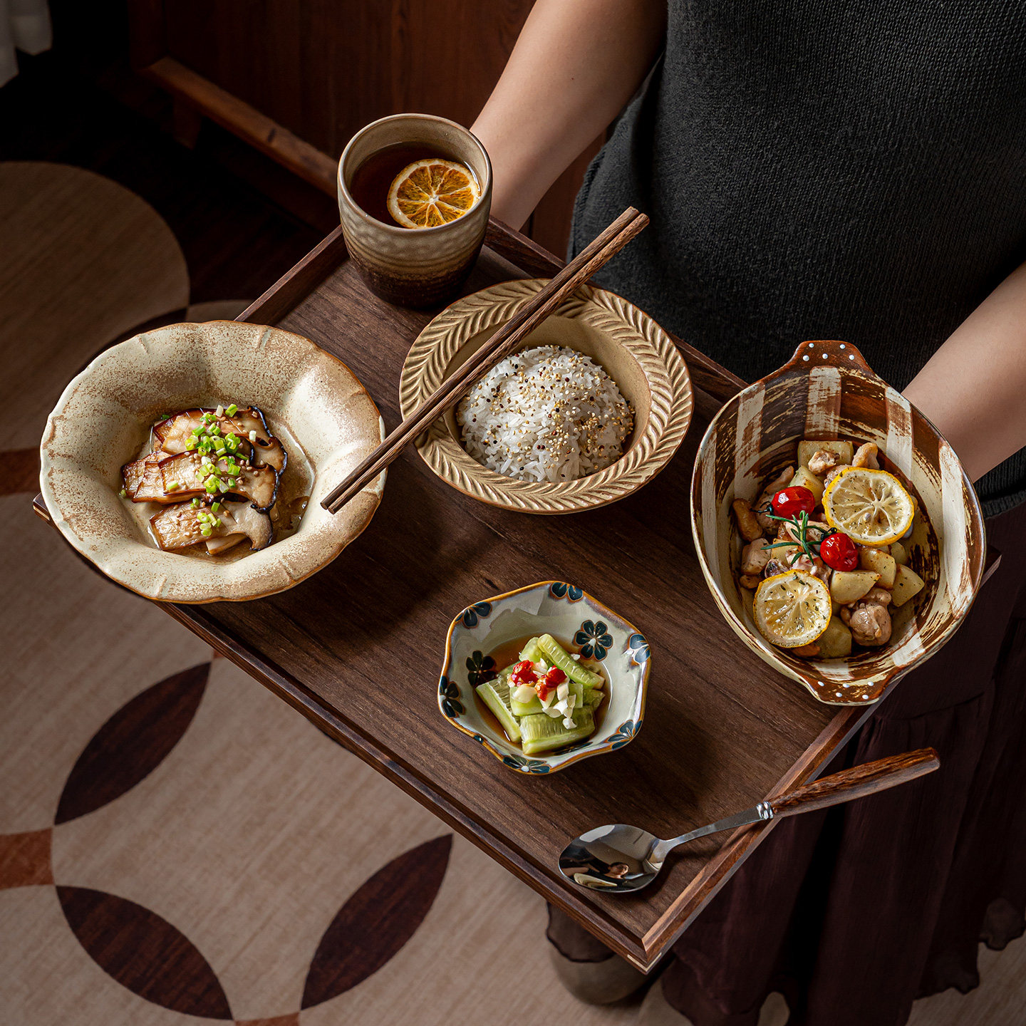 日式粗陶减脂一人食餐具套装高级感家用菜碗蘸料碟咖啡杯水杯陶瓷
