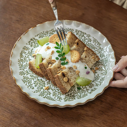 浅盘家用日式复古风陶瓷盘水果沙拉盘西餐牛排盘高颜值轻奢意面盘