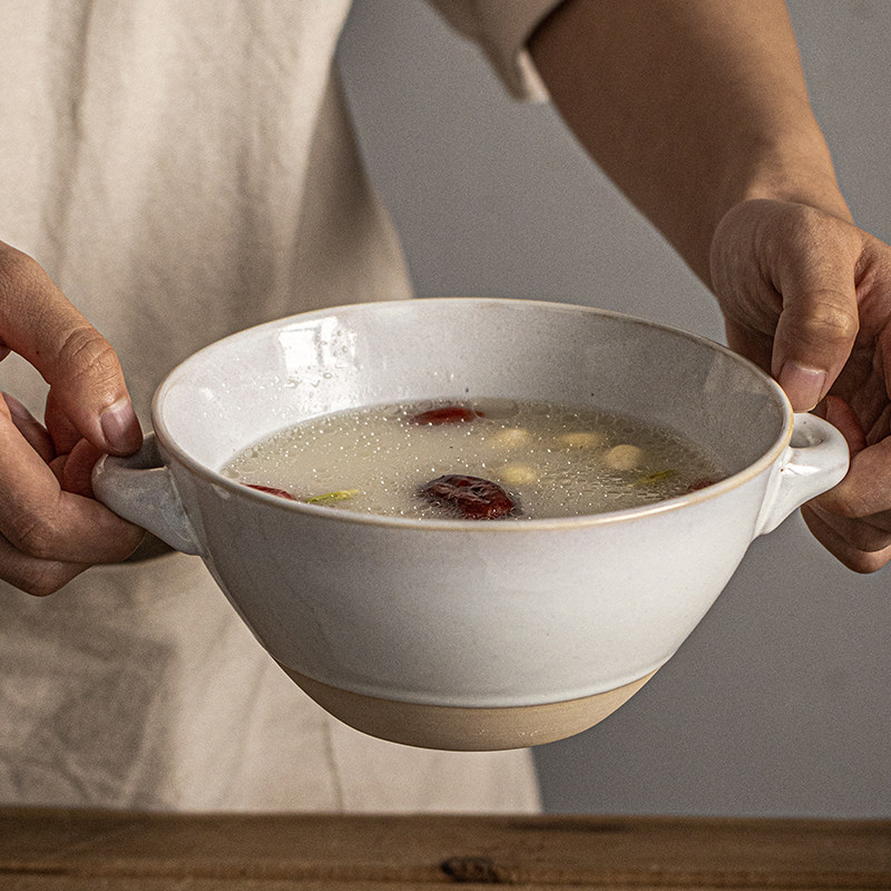 【带耳朵的碗 好端拿】日式粗陶双耳面碗中号沙拉碗水果碗 微瑕疵