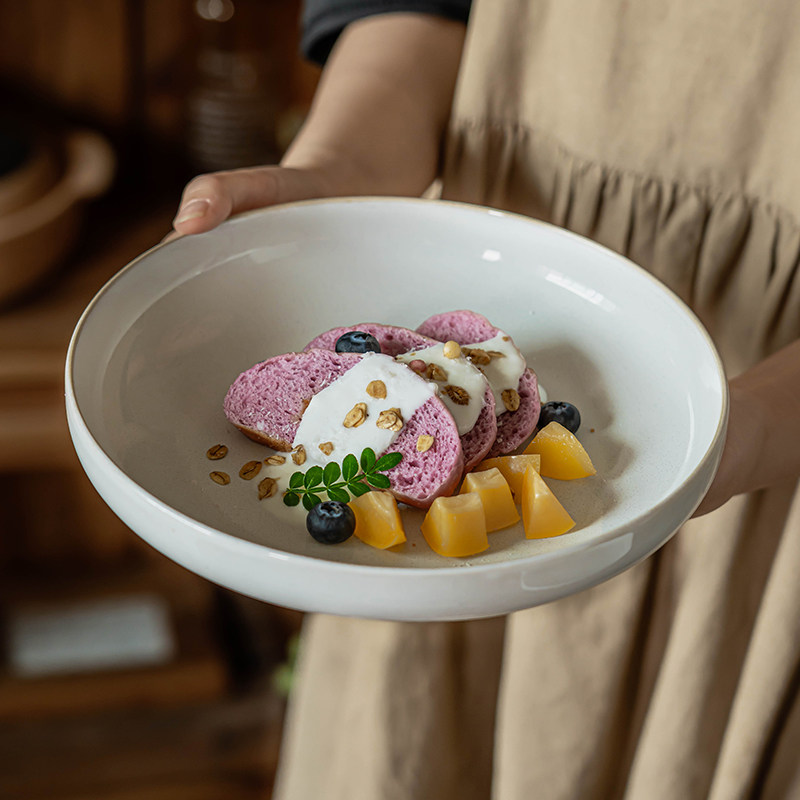 深盘家用日式复古盘子白色减脂餐盘brunch餐盘陶瓷凉菜盘子高级感,餐饮具,盘,淘宝优惠券,粉丝福利购,淘宝优惠卷