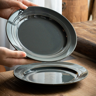 吉田成器家用陶瓷餐具盘子厨房复古牛排餐盘西餐意面盘精致碟子