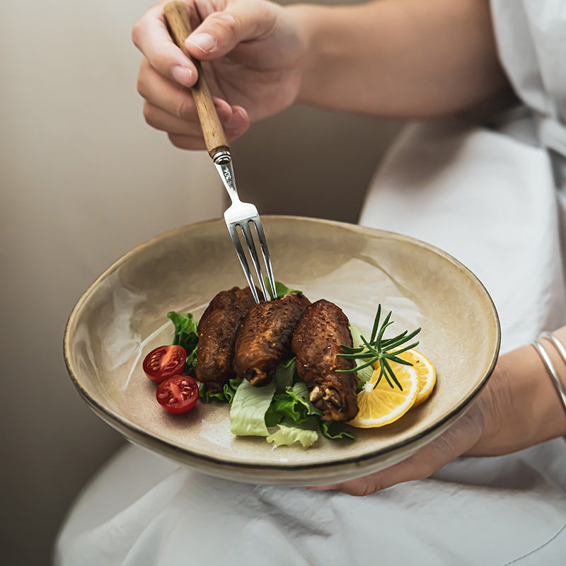 盘子餐具碗陶瓷餐盘复古菜盘深盘家用不规则碟子创意沙拉碗沙拉盘