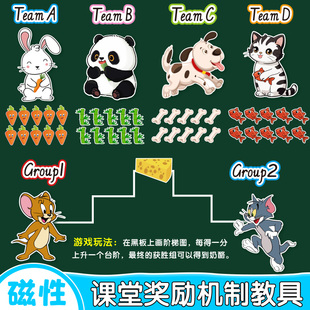 小学英语公开课堂比赛小组PK积加分动物磁性吸力竞争奖励机制教具