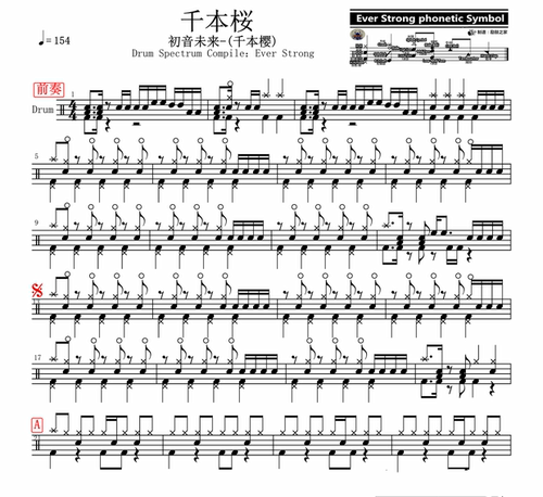 初音未来—千本樱 无鼓伴奏 动态谱 爵士鼓歌曲 架子鼓