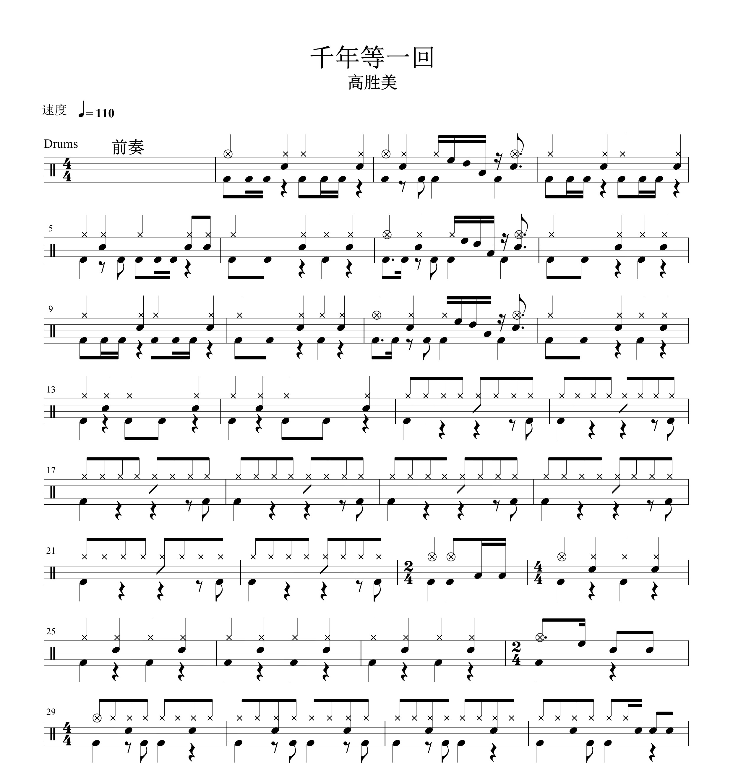高胜美— 千年等一回    无鼓伴奏 动态谱 爵士鼓歌曲架子鼓软件