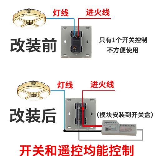 免布线双控遥控开关灯智能无线遥控开关射频模块单火线单控改双控