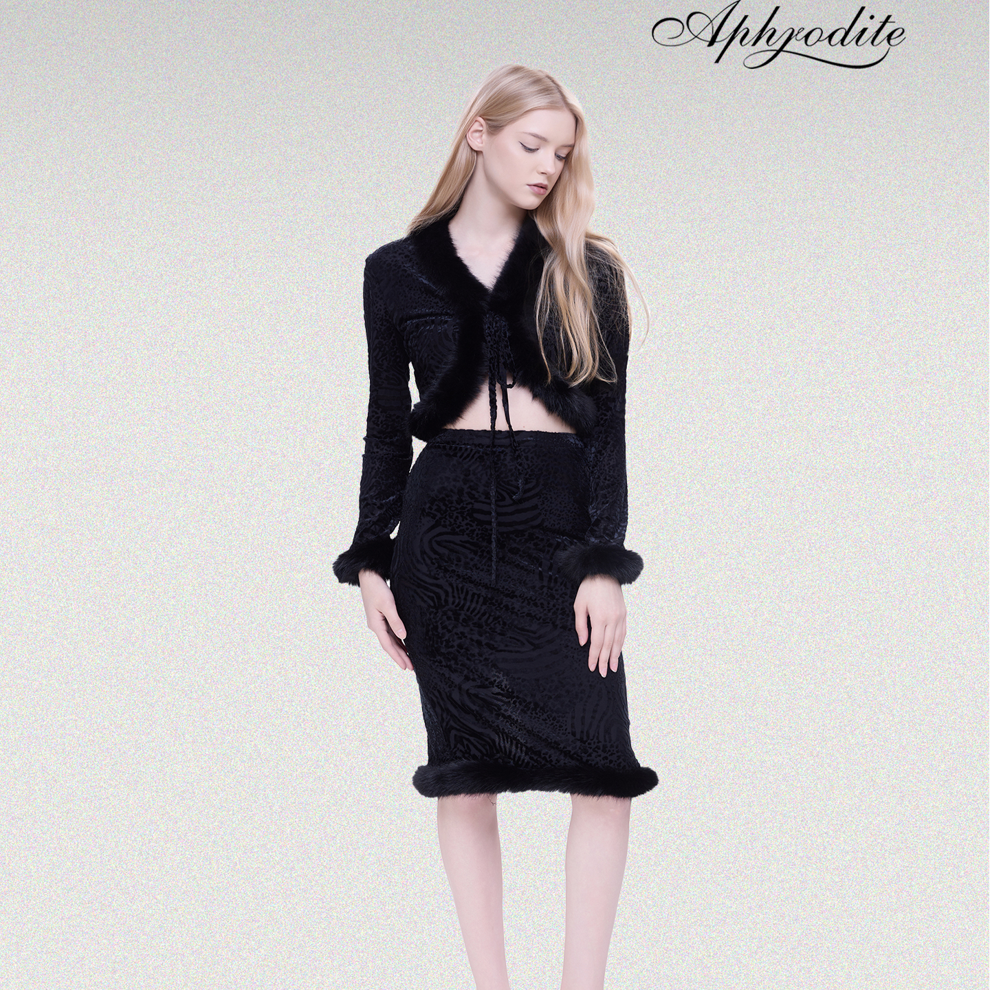 黑色豹纹丝绒法式辣妹高级套装