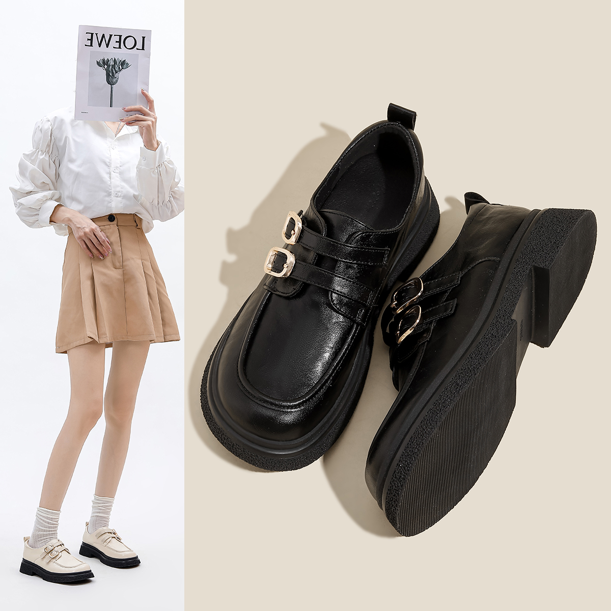 厚底乐福鞋女百搭英伦风