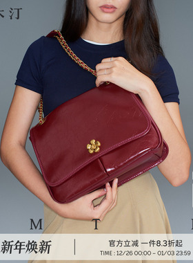 西木汀无微不至 牛皮链条托特包女红色包包结婚日常使用单肩斜挎
