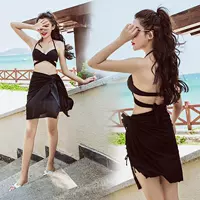 Áo tắm mới của Hàn Quốc nữ eo cao che rốn giảm béo bikini ba mảnh màu đen gợi cảm ngực nhỏ thu thập - Bikinis đồ bơi đi biển