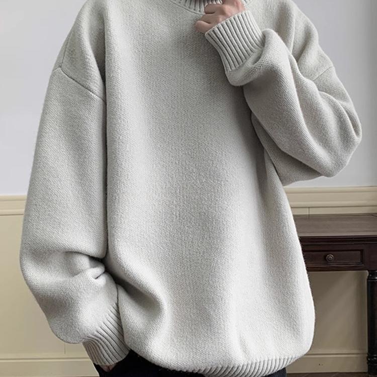 高领毛衣男款秋冬加厚oversize宽松线衣服潮牌浅灰内搭针织衫外套