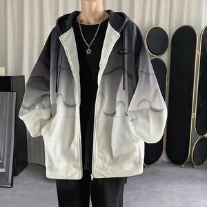 男士扎染连帽卫衣秋季潮牌渐变开衫外套春秋ins港风宽松潮流衣服