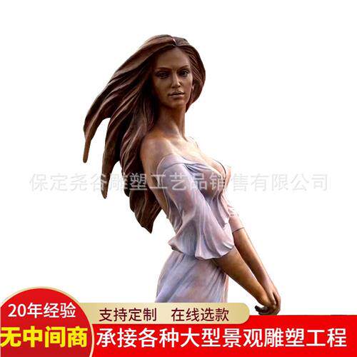 铸铜彩绘西方人物雕塑现代简约欧式贴金客厅展柜摆件天使侍女舞者