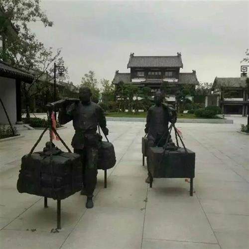 锻铜民俗风情雕塑婚俗抬轿担货郎推车卖货民俗段铜雕塑