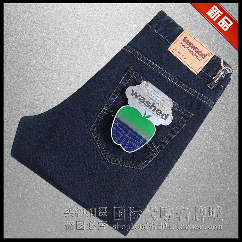 美国苹果牛仔裤男士正品100%纯棉四季常规款中年宽松直筒高腰长裤