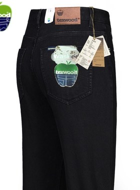 黑色直筒宽松texwood苹果弹力牛仔裤男高腰深档休闲长裤子L32/L33