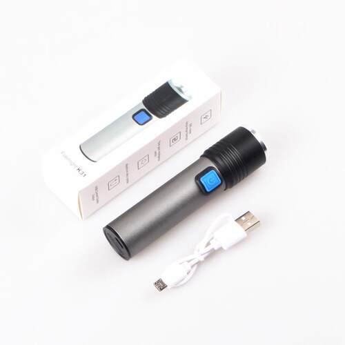 强光手电筒USB充电可变焦T6 xpeLED户外迷你照明搜索应急手电K31