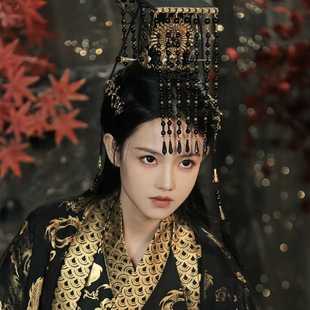 新款古代皇帝头冠秦始皇嬴政头饰帽子大汉天子珠帘帽古装影视道具