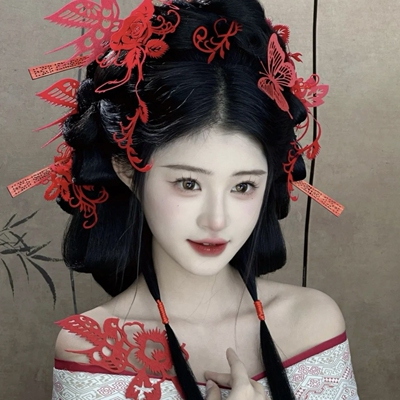 中式新娘红色喜字喜鹊花朵剪纸