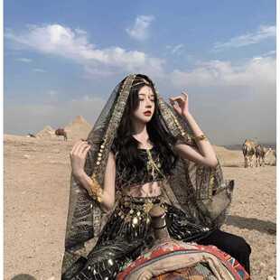 西域风情异域公主头纱改良版汉服元素暗黑风肚皮舞姬配饰手镯腰链