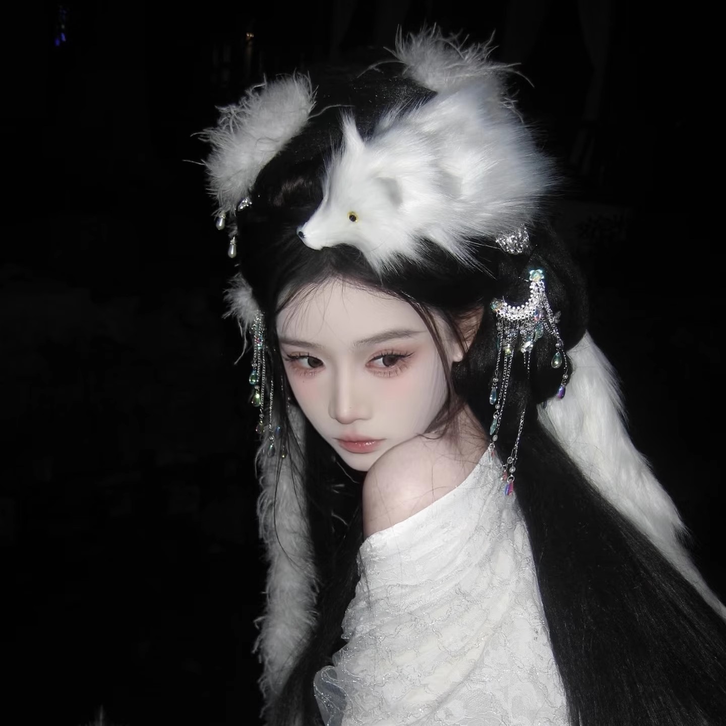 古装饰品新款妲己古风头饰道具狐狸汉服画皮白狐头冠流苏小唯发饰