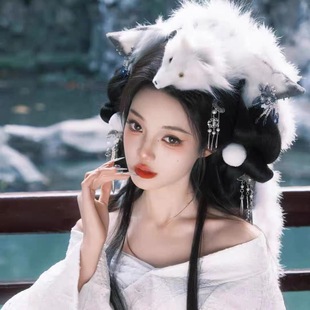 古装饰品新款妲己古风头饰道具狐狸汉服画皮白狐头冠流苏小唯发饰