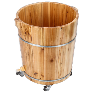 杉木泡脚木桶洗脚足浴木盆家用高深桶50高过小腿带排水轮子熏蒸桶