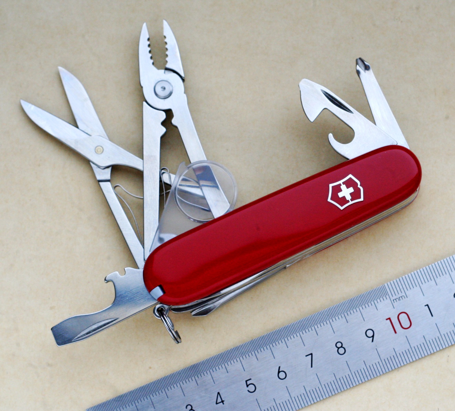 【改装定制款无主刀副刀】91mm瑞士军刀剪刀钳子放大镜开瓶器4层