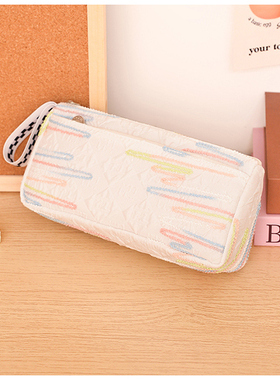 韩版笔袋女小学生大容量文具收纳袋两层耐脏加长铅笔袋小众化妆包