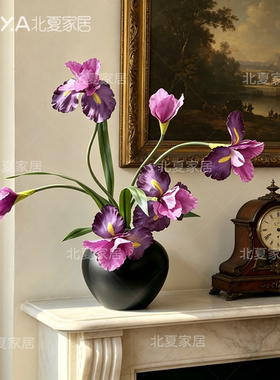 鸢尾花高仿仿真花保湿手感软装紫色假花装饰品电视柜玄关摆件