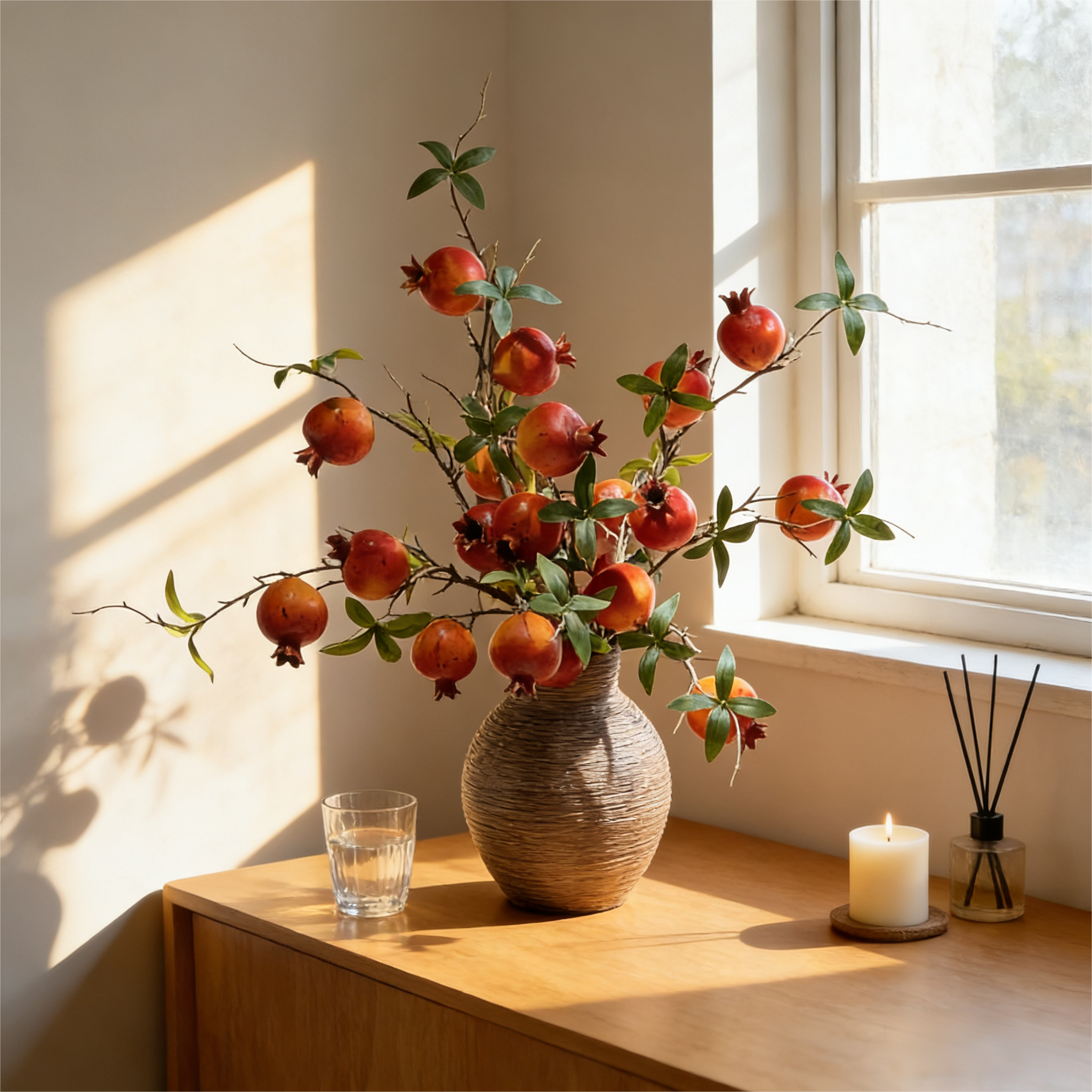 仿真花石榴果装饰摆件客厅餐桌玄关柿子果实假花树枝如意插花道具,家居饰品,仿真花/假花,淘宝优惠券,粉丝福利购,淘宝优惠卷