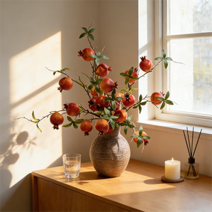 仿真花石榴果装饰摆件客厅餐桌玄关柿子果实假花树枝如意插花道具