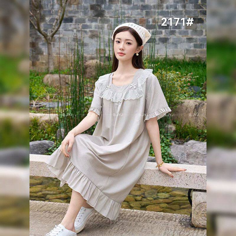 2026年春季新款弗帝妮冰柔棉带胸垫方领短袖舒适休闲女士家居睡裙