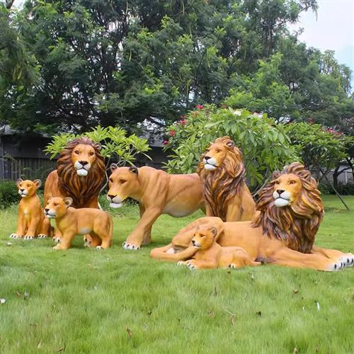户外仿真狮子老虎豹子雕塑摆件玻璃钢动物园庭院园林景观装饰造景