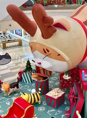 玻璃钢卡通猫咪主题IP雕塑招牌美陈装饰商场互动DP点景观美陈