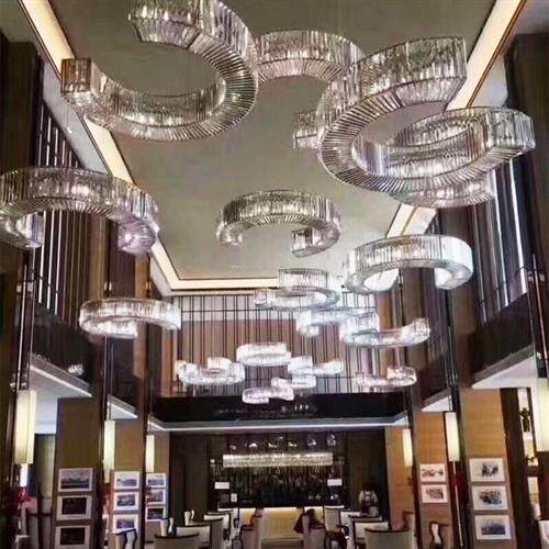 C形水晶条圆环吊灯酒店大堂灯KTV会所宴会厅灯非标工程灯