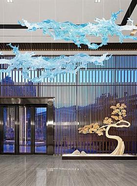 现代透明树脂浪花雕塑吊饰婚庆大堂天花板别墅软装悬空中水花挂件