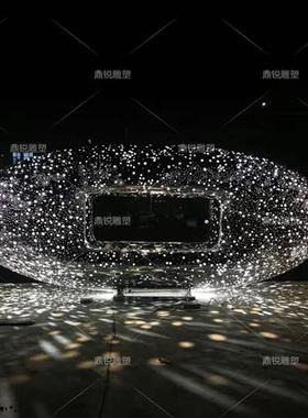 不锈钢镜面月亮圆环创意雕塑定制房地产园林庭院简约水景装饰摆件