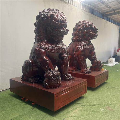 玻璃钢仿铜狮子动物雕塑大型铸铜动物户外广场公园古铜色装饰品