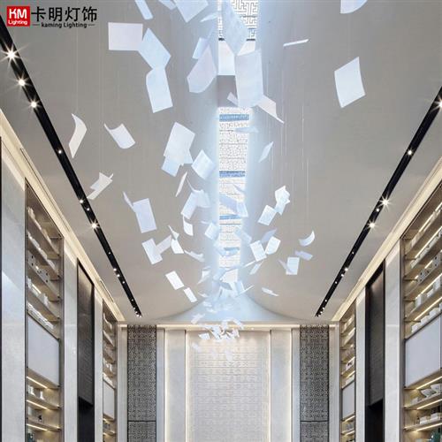 售楼中心沙盘洽谈区亚克力片组合形吊灯会所大厅展厅艺术创意灯具