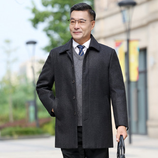 秋冬季毛呢大衣男 中长款毛呢中年修身妮子韩版 男士呢子风衣外套