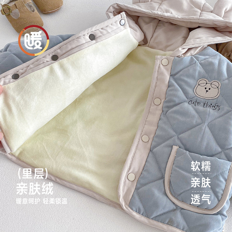 儿童夹棉外套小左小右冬季男童时尚小熊棉服宝宝连帽加厚棉衣加绒